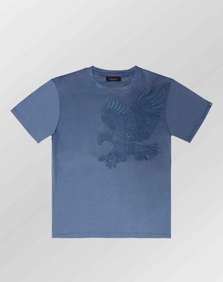 STEFANO RICCI SALE SILK COTTON TOP $570  T-SHIRT GREY EAGLE EMBROIDERY SZ: M