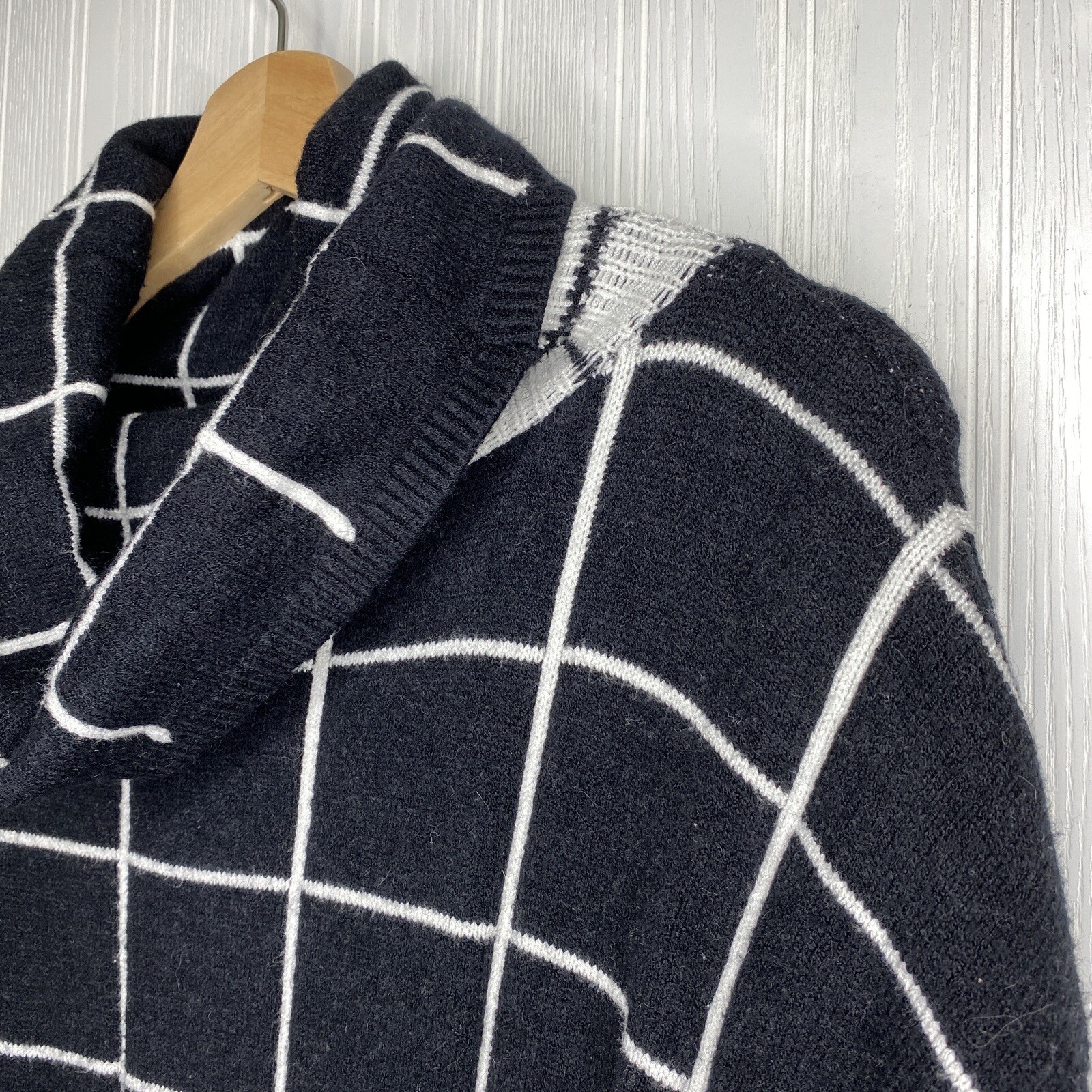 Black/White Windowpane Pullover Turtleneck Sweate… - image 3