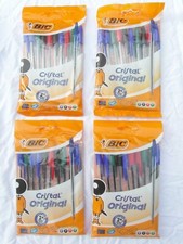 4 pack = 40 BiC CRISTAL ORIGINAL BIRO PENS 1.0mm MEDIUM TIP Blue Black Red Green