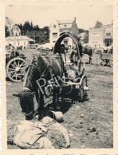 Photo World War II Wehrmacht Cart Market Horse Feed 12 MG Gun Comp Inf L1.17
