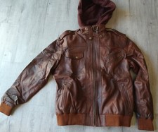 Mens BikerBrown Hooded Real Leather Bomber Motorcycle Jacket