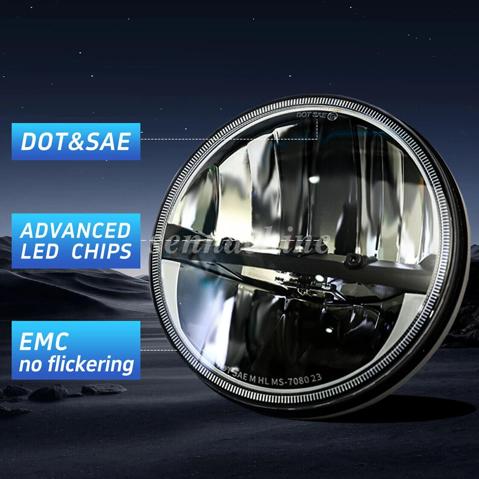 1PC 130W Black 7" Round Led Headlight For Jeep Wrangler JK LJ TJ Chevy C10 C20 - Image 4 of 4