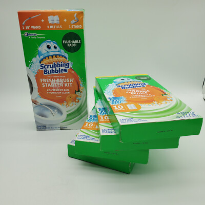 Scrubbing Bubbles Fresh Brush Disposable Toilet Scrubber Kit and 4 Refill Boxes