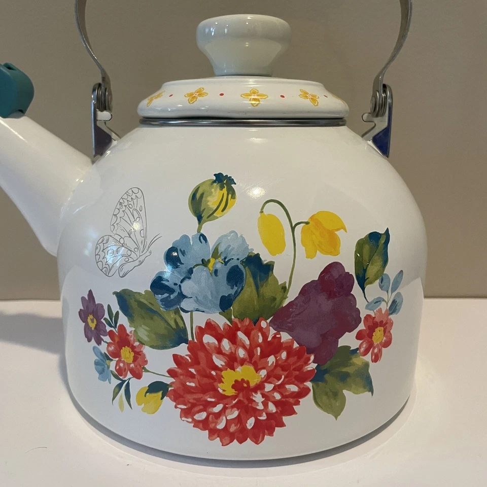 The Pioneer Woman Blooming Bouquet свистящий чайник стальной чайник белый б/у в отличном состоянии - Изображение 2 из 4