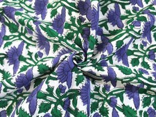Indian Hand Block Blue Floral Cotton Fabric Natural Dress Sewing Crafts 5 Yard