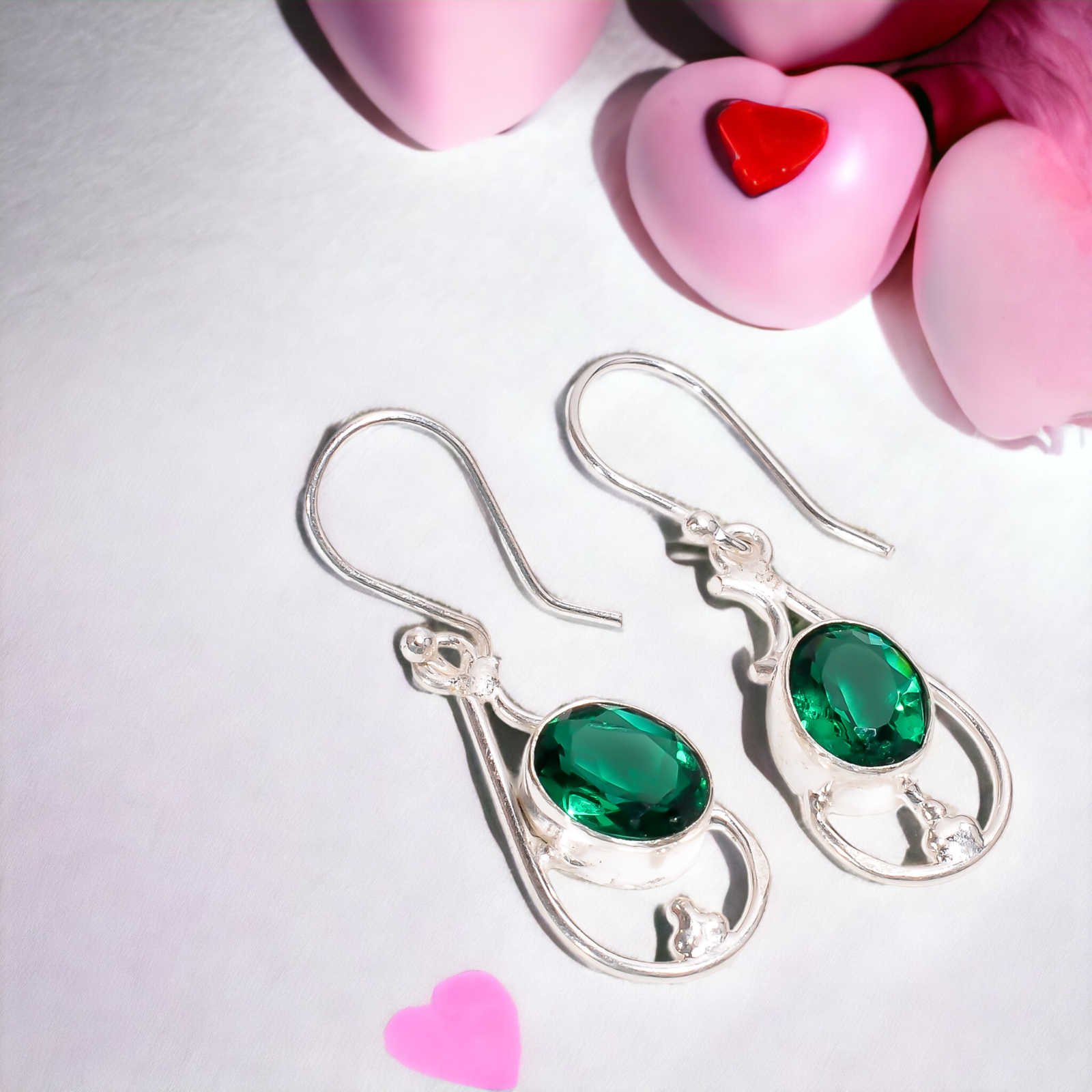 Gift For Her 925 Sterling Silver Natural Emerald Gemstone Drop/Dangle Earrings