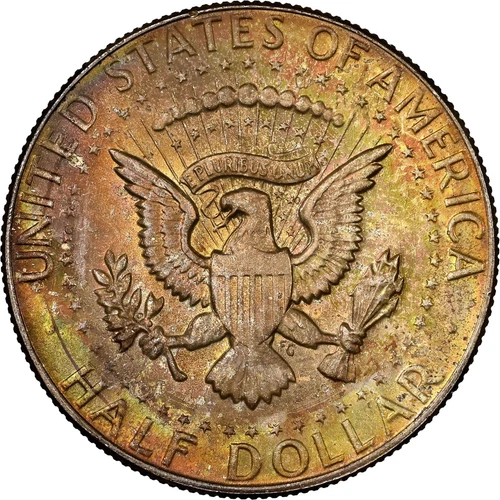 1969 D Kennedy Silver Half Dollar NGC MS63 Rainbow Toned Reverse Stunning Toning