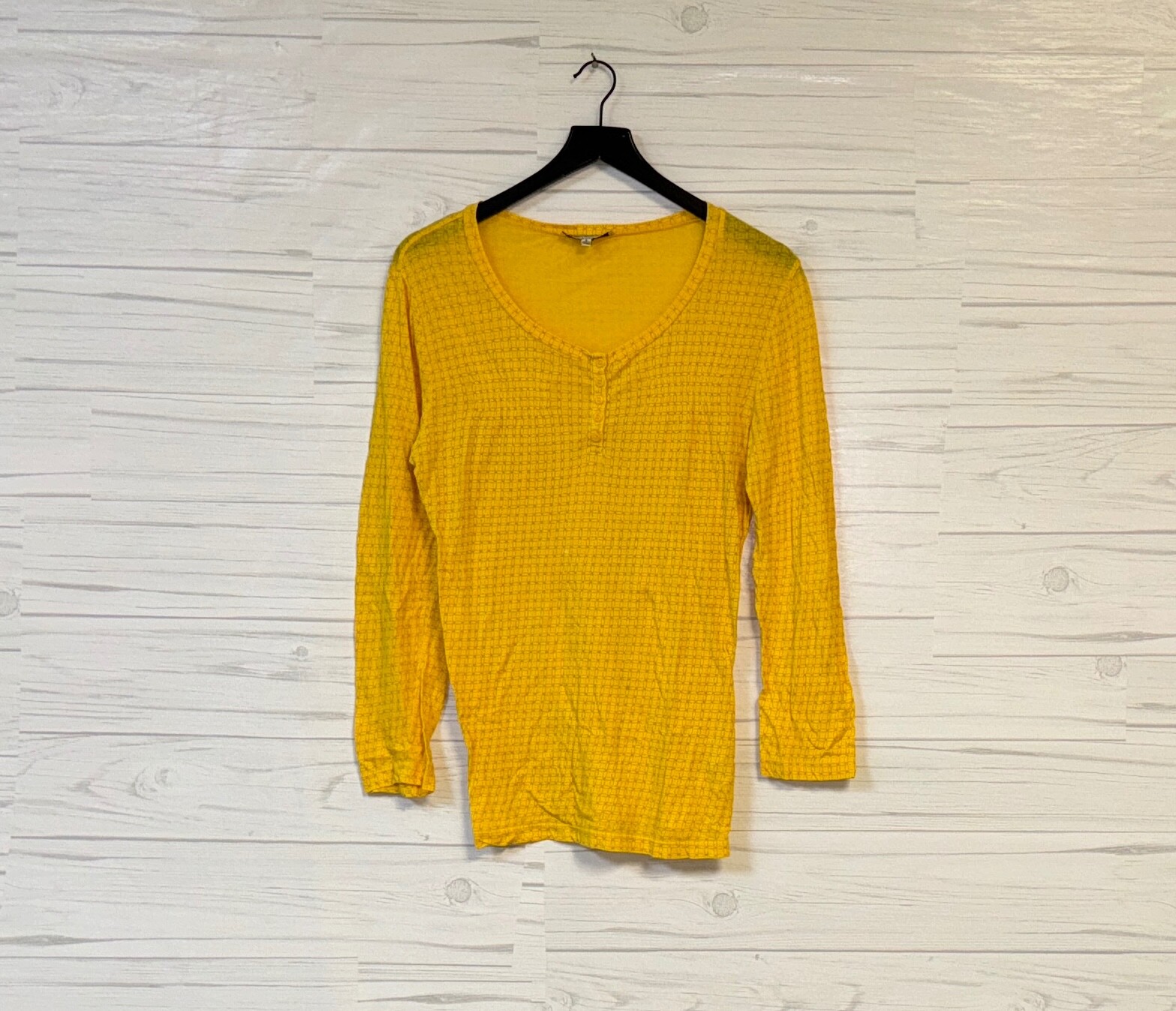 Jones New York womens yellow patterned stretch long sleeve t-shirt size small