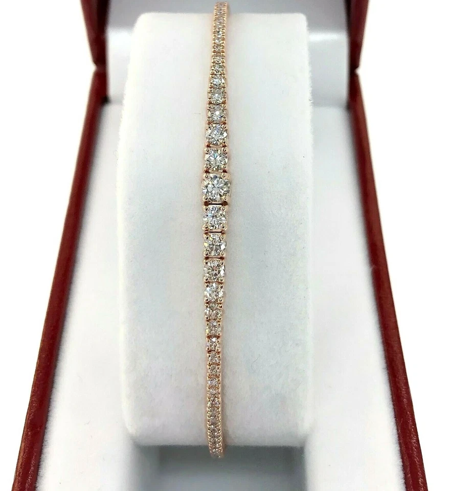 Brazalete Brazalete Flexible Suave Diamante Redondo Graduado 1.14 Quilates Oro Rosa 14K Foto 2 de 4