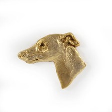 Whippet, Kleiner Englischer Windhund - Vergoldete Brosche, eleganter Hundeschmuc