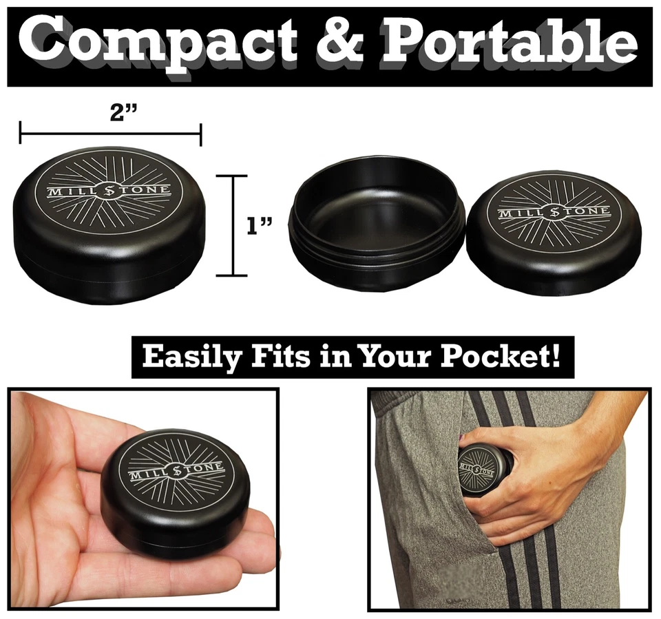 Millstone Tobacco Herb Storage Jar Metal Container Aluminum Tin Air Tight Black - Image 3 of 4