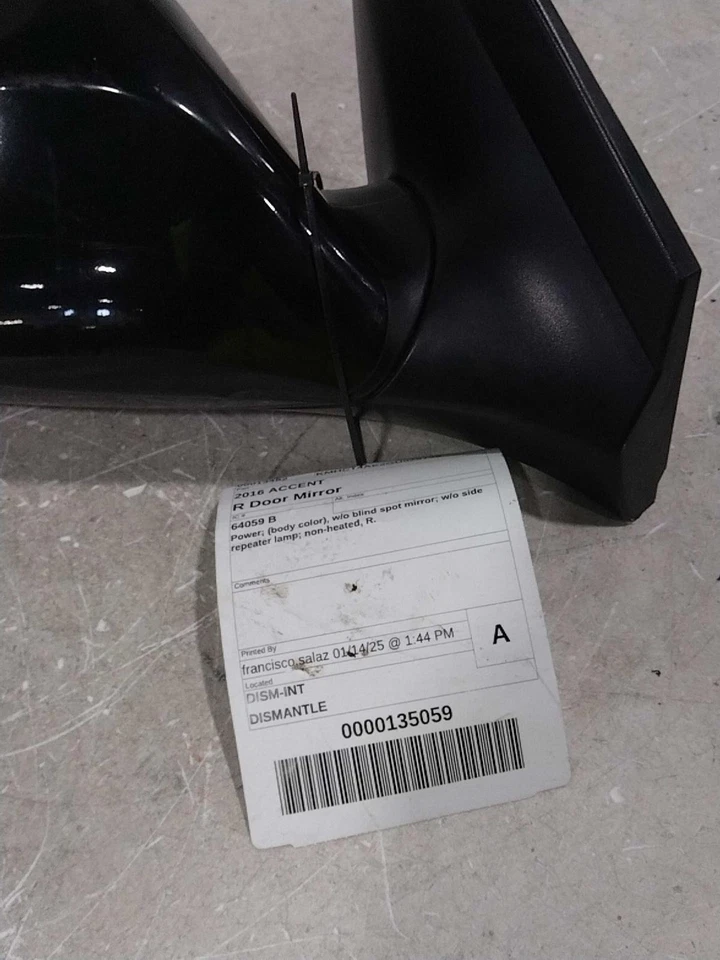 Espejo retrovisor derecho Hyundai Accent 2016 negro OEM 338911 44.000 millas usado Foto 2 de 4