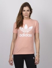 Adidas Originals Women T-shirt Trefoil Dust Pink Tee Size Small