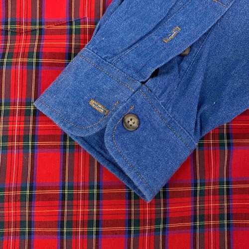 Panhandle Slim Mens Denim Western Shirt Red Blue Plaid Flap Pockets Cotton XXL - Picture 5 of 7