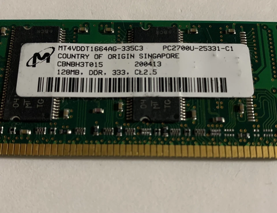 1 Micron 128MB DDR 333MHz CL2.5 PC2700U-25331-C1. - Image 3 of 3