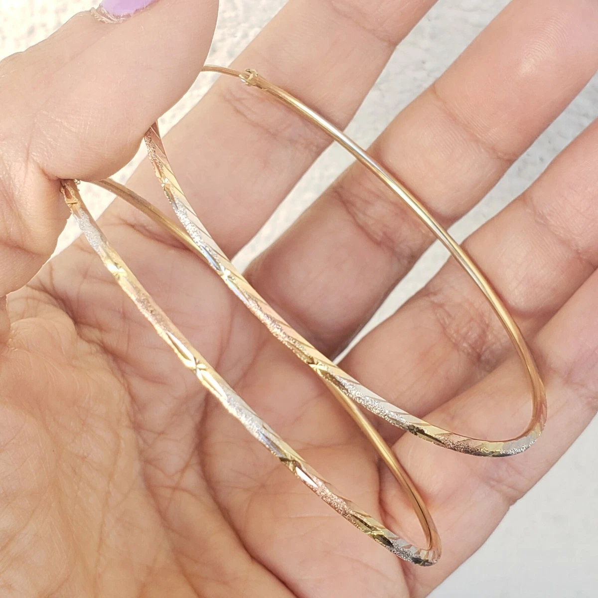 Big extra large 14k yellow GOLD diamond cut hoop earrings 2.60