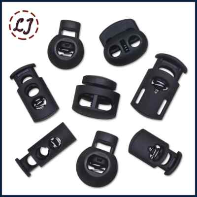 New 10pcs Cord Lock Plastic Stopper Cord Buckle Button Black Ends Toggles Clip