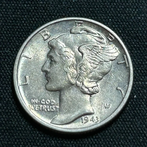 1943 Silver Mercury Dime Philadelphia Mint Almost Uncirculated Condition