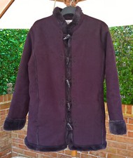 Ewm Womens Deep Purple Dark Overcoat Coat Size 18 Faux Suede Fur Lining