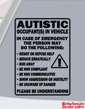 AUTISTIC OCCUPANT IN VEHICLE  Vinyl Decal Sticker Car Window  AUTISM AWARENESS
