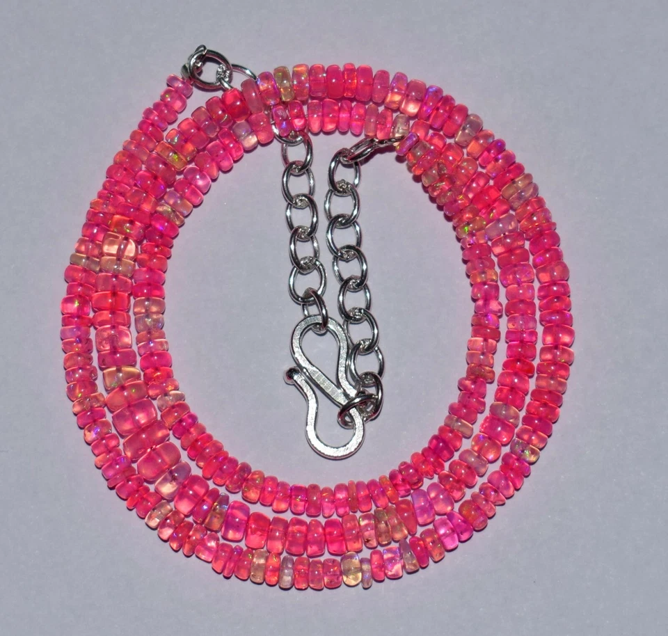 A+++ Collar de cuentas de piedras preciosas de ópalo rosa etíope natural Welo de 16" S02496 Foto 4 de 4