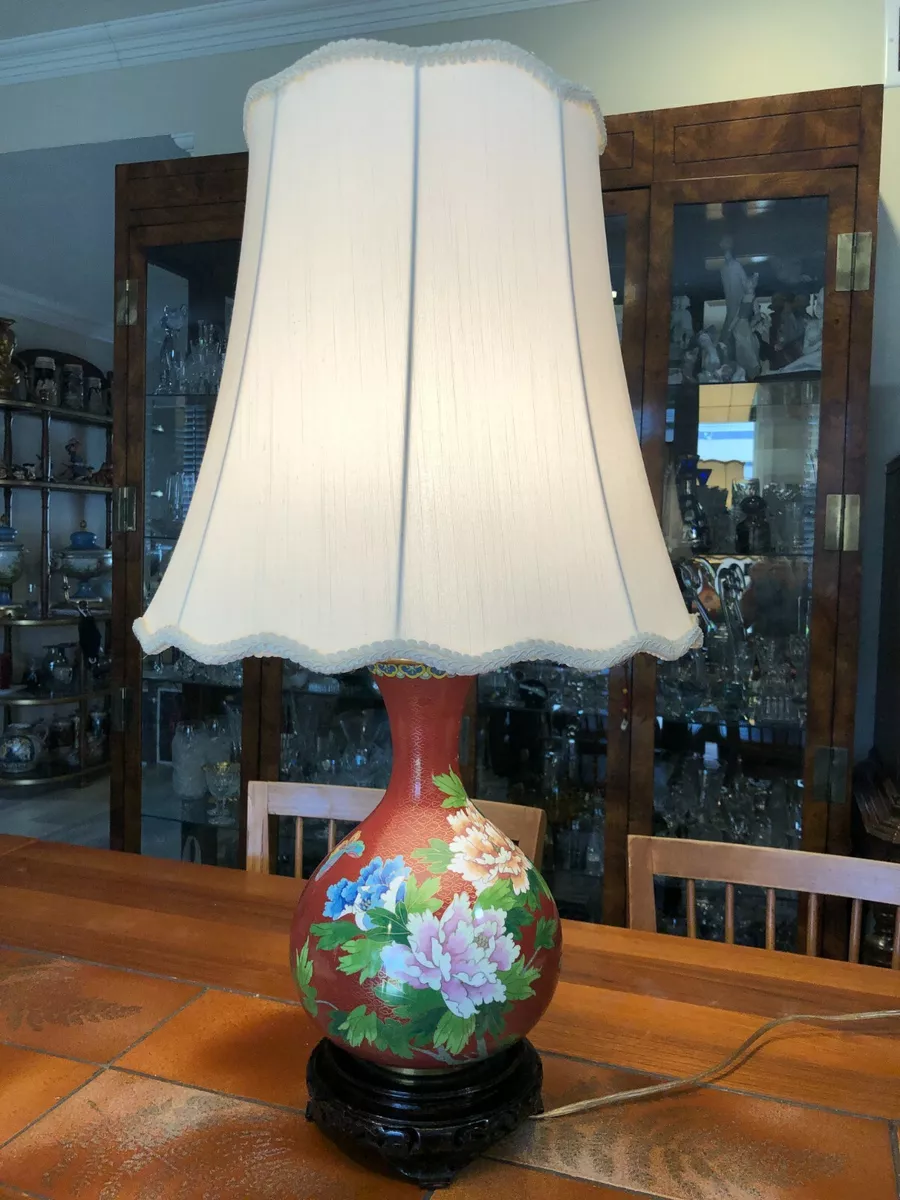 Vintage Chinese Cloisonne Enamel Floral Vase Table Lamp 17