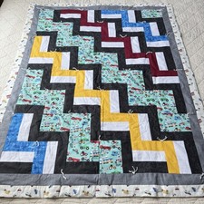 Handmade Patchwork Quilt 48x38 Cars Trucks Trains Crib Toddler Throw Cotton