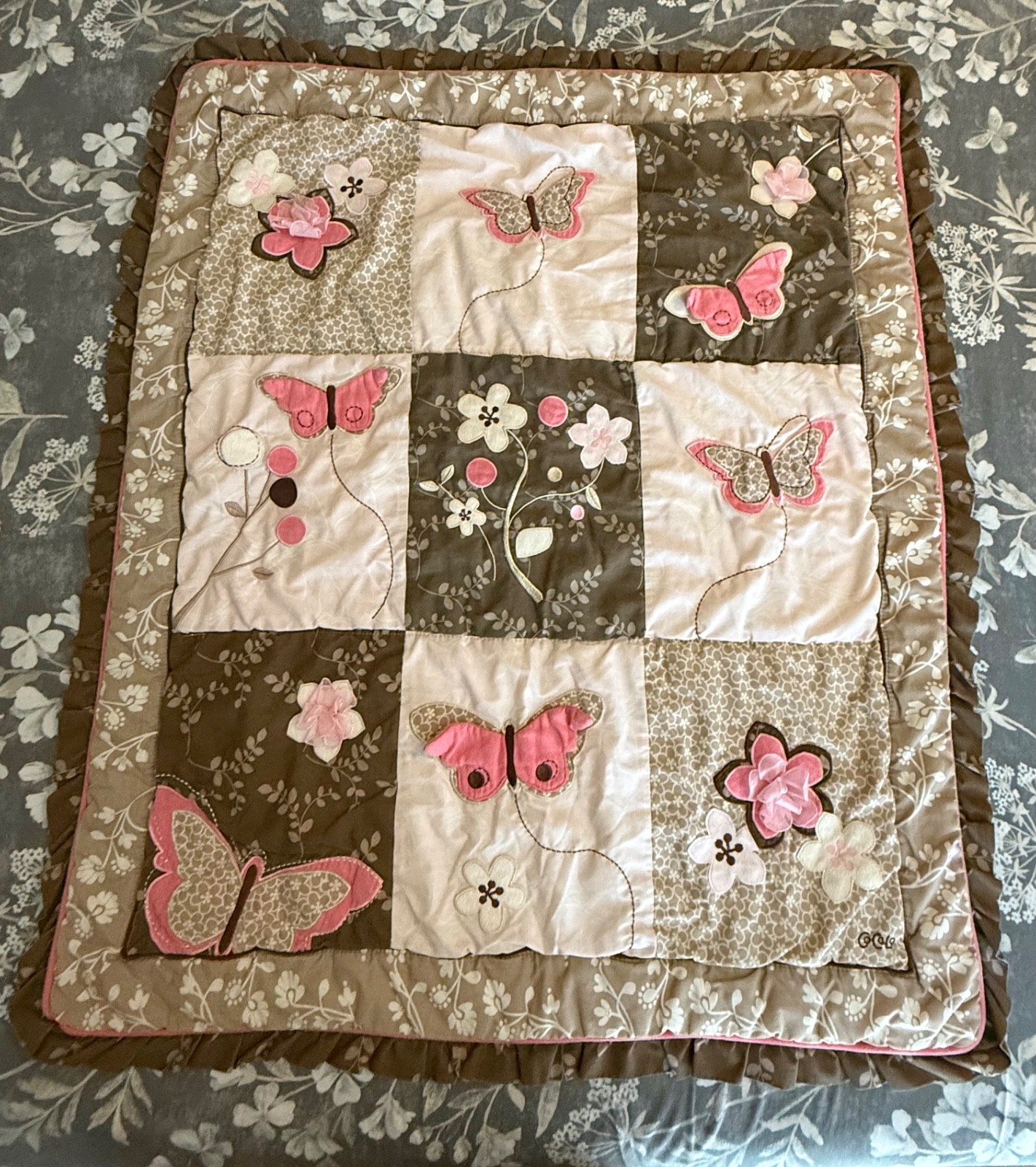CoCaLo Baby Mia Rose Blanket  Flowers Ruffle Butterflies Pink