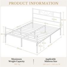 Double Metal Platform Bed Frame with Scroll Design Headboard and Footboard White