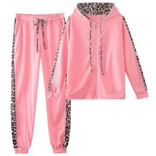 Women's Pink 2 Piece Tracksuit Hoodie Sweatshirt Jogging Pants Set Large