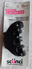 Scunci Adjustable Teeth Pinch Hinge Black Plastic Claw Hair Clip Jaw Wingless