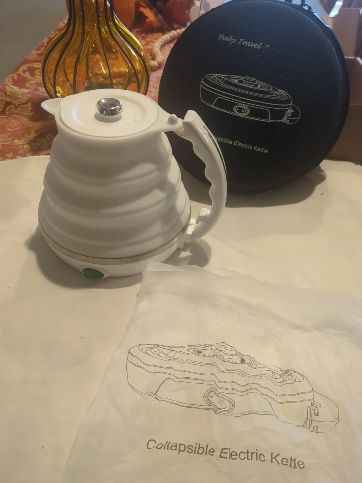 Homyhome Collapsible Electric Kettle 110V/220V 555ML With Zipper Carry Case EUC