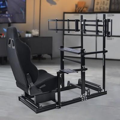 Marada 3060 Aluminium Racing Sim Cockpit mit Sitz & Triple TV Stand Fit Logitech