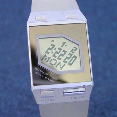 90s CASIO FILM WATCH FS-00 Databank 90s Retro Thin Japan Exclusive Silver Resin