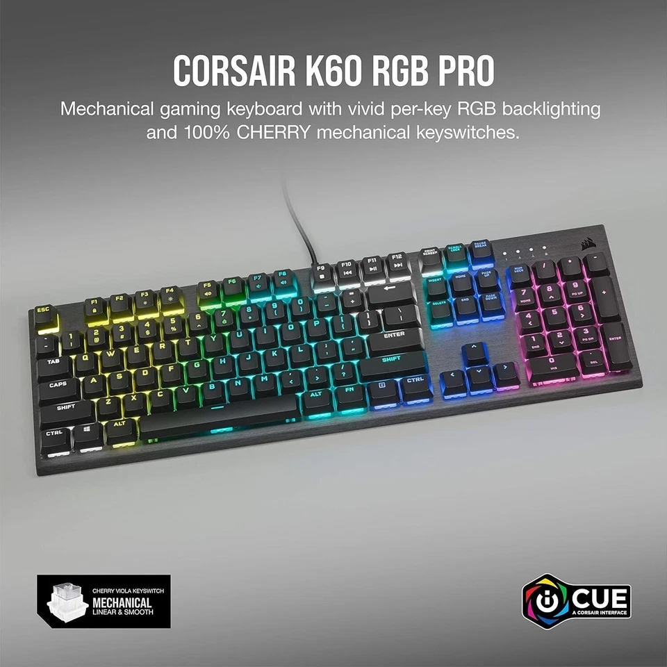 Corsair K60 RGB Pro Wired Mechanical Gaming Keyboard - Deutsch Layout - Image 2 of 4