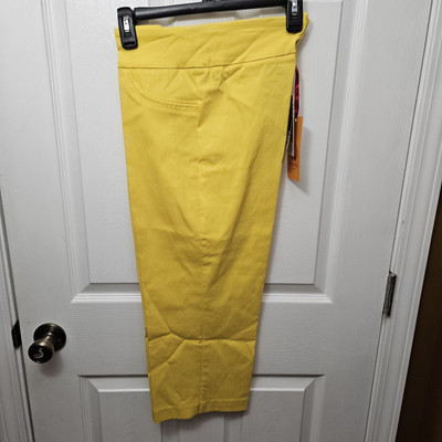 WOMENS RUBY RD YELLOW SLIMMING CONTOUR WAISTBAND PULLON CAPRI PANTS SIZE 8
