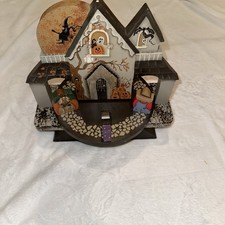 Rare Vintage Halloween Haunted House Wood Ghosts Pumpkin Music Box Works