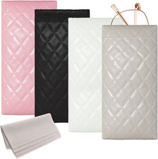 4 Pcs Squeeze Top Eyeglass Case with Cleaning Cloth Soft Leather Sunglasses Case