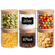 Airtight Glass Food Storage Jars Set of 6, 20oz Clear Glass Food Storage Cont...