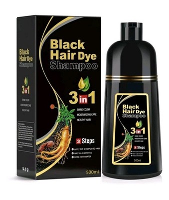 Schwarzes Haarfärbe-Shampoo 3-in-1 permanente Haarfarbe gegen graue Haare, 500ml