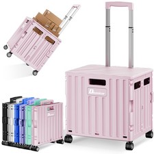 Folding Utility Cart with Lid, Portable Rolling Crate Handcart Collapsible Sh...