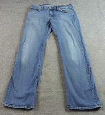 7 For All Mankind Austyn Mens 34x32 Whiskers Distressed Washout Denim Blue Jeans