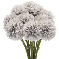 10Pcs Artificial Flower Heads, Silk Chrysanthemum Hydrangea Grey Faux Flowers