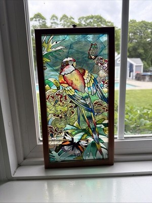 Stained Glass Parrot Bird of Paradise Window Panel Sun Catcher Art Decor