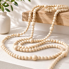 12 Feet Wooden Bead Garland, Rustic Farmhouse Decor,Natural Color