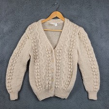 Montgomery Ward Vintage Popcorn Cable Knit Cardigan Sweater Cream Beige Medium
