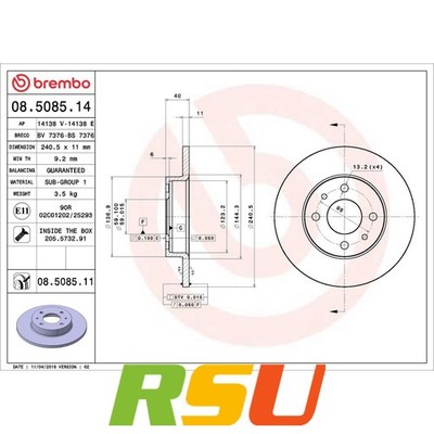 2x Brembo Bremsscheibe PRIME LINE - UV Coated 08.5085.11 Höhe 40 mm