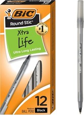 Pack of 12 Ballpoint Pen - Black Ink Ball Point Pens for Office Writing School