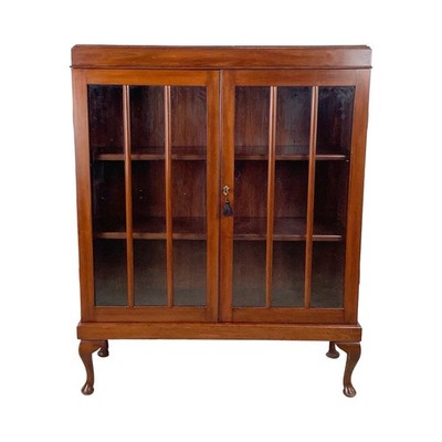 Antique-Style Glass Door Bookcase with Elevated Base