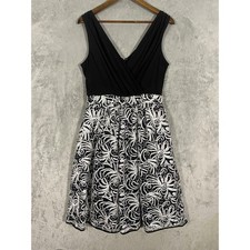 Roz & Ali Dress Womens 8 Black White Sequin Lace Fit Flare Cocktail Formal Event